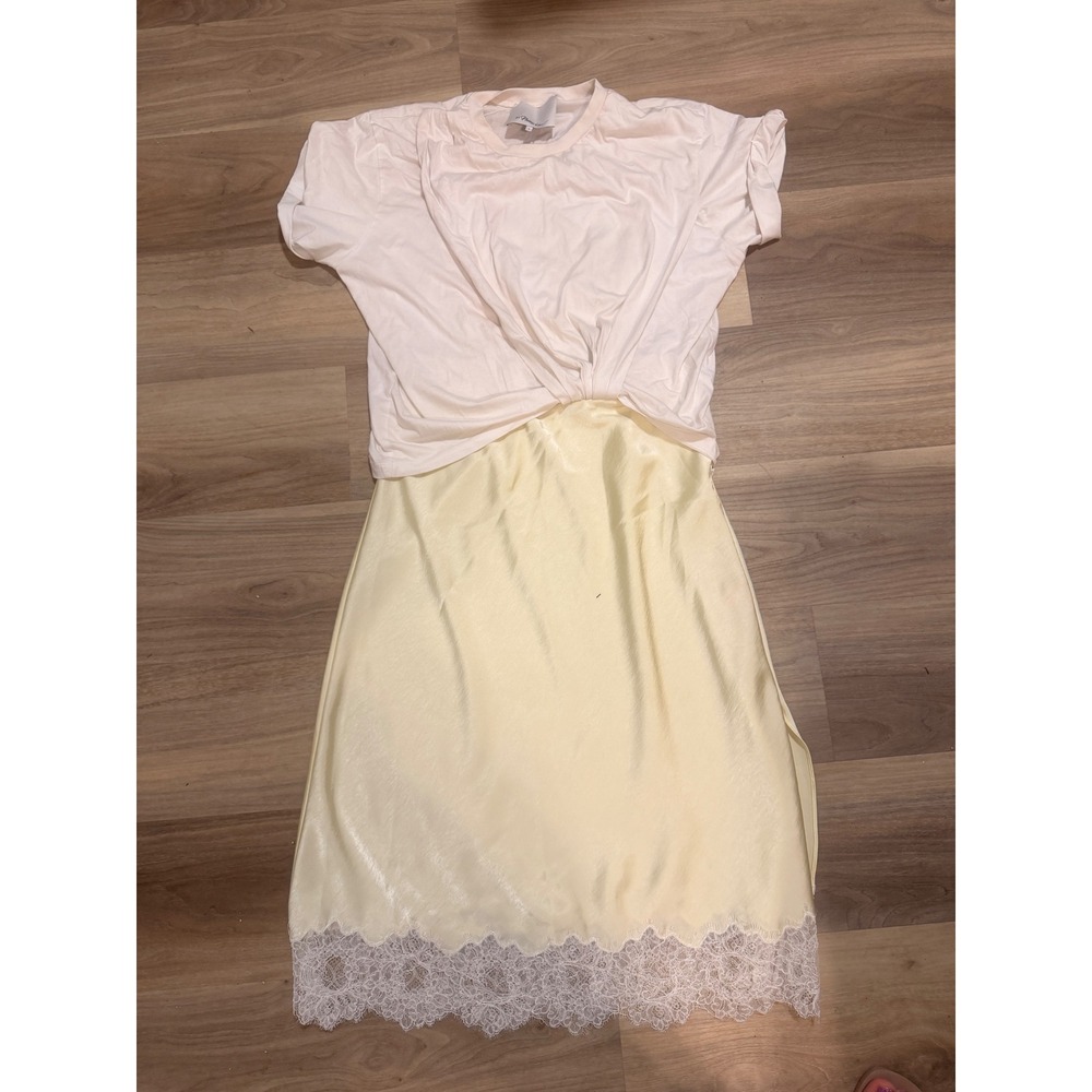 3.1 Phillip Lim Womens Mixed Media Twist Front Lace Hem Midi Dress Cream S